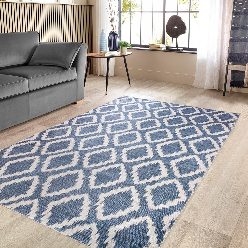 Origins Washable Como Geometric Rug in Blue